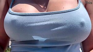 Artemisia love's huge italian milf tits bounce free outdoors no bra nipples hard