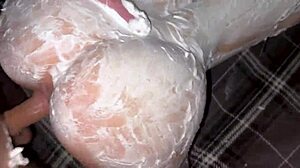 Foamy huge soapy ass takes monster cock pov rough creampie tight pussy