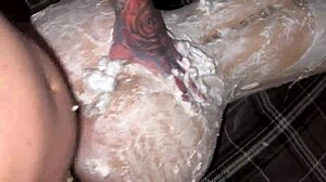 Foamy huge soapy ass takes monster cock pov rough creampie tight pussy