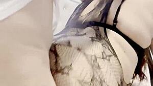 Chubby Wife's Fishnet Pantyhose Skirt Hiked for Deep Ass Pounding in Lingerie