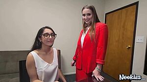 Laney Grey and Madison Wilde hardcore office threesome pounding