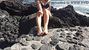 my seductive stepmom reveals foot fetish on public beach