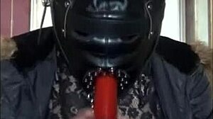 bisexual crossdresser gags hard on his big dildo toy