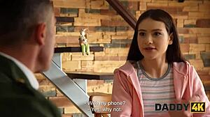 caught my son's girlfriend on the sofa, now daddy's servicing her tight body.