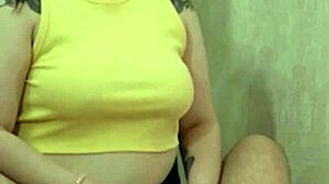 curvy fat slut dirty talks while strapon cums hard with dildo