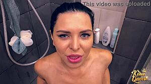 Matt Eyes Kira's Skinny Big Tits Gushing Cunt in Shower Creampie