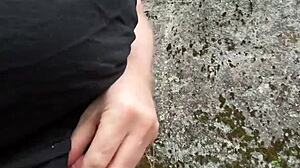 Chubbykaot flashes curvy belly ass masturbating deep in forest