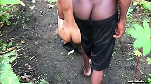 i sneaked up and caught my skinny black neighbor bathing naked in the nearby bush