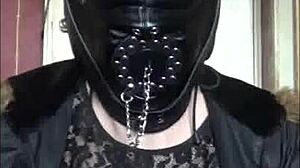 bisexual crossdresser gags hard on his big dildo toy