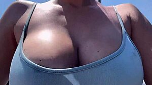 Artemisia love's huge italian milf tits bounce free outdoors no bra nipples hard