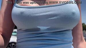 Artemisia love's huge italian milf tits bounce free outdoors no bra nipples hard