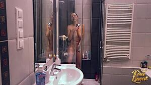 Matt Eyes Kira's Skinny Big Tits Gushing Cunt in Shower Creampie