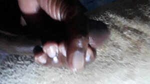 Ever seen huge cum explode from Kenya's big black dick handjob closeup?