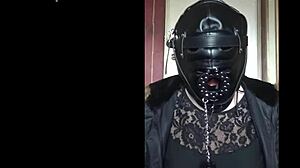 bisexual crossdresser gags hard on his big dildo toy