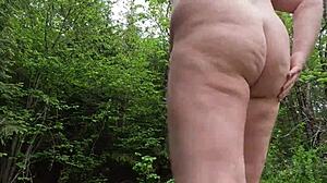 Chubbykaot flashes curvy belly ass masturbating deep in forest