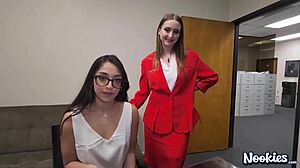 Laney Grey and Madison Wilde hardcore office threesome pounding