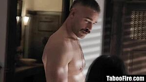 stepdaddy can't resist seducing stepsons hot teen girlfriend for rough face fuck