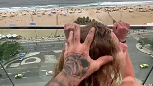 brazilian teen petite gets outdoor balcony pov anal creampie with handjob cum