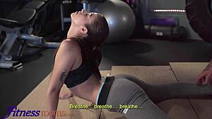 brunette latina sofia smith's petite body ripped yoga pants gym pov blowjob cowgirl pussy licking orgasm
