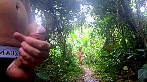 Skinny Brunette Babe Public Handjob on Beach Trail