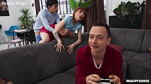 gamer girl bent over doggystyle with big tits bouncing wildly