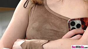 Stepbrother pounds petite Turkish stepsister's tight pussy then muff dives her