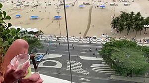 brazilian teen petite gets outdoor balcony pov anal creampie with handjob cum