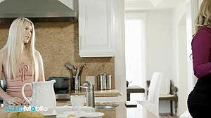 Hey bombshell milfs, watch these classy blondes finger juicy shaved pussies wet