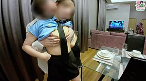 Female police officer ninew embarks on steamy outdoor mission with cute thai neighbor in uniform