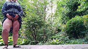 My Curvy Mature Mother-in-Law Pees Standing in Public Outdoors