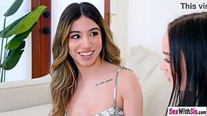 latina stepsister camila cream meets new babysitter selina imai for steamy lesbian pussy licking