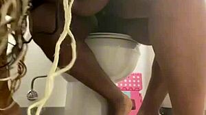 Remi bounces her fat ebony ass and big tits on monster bbc in toilet!