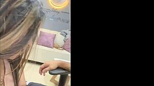 Latina teen slut deepthroats my monster cock with sloppy ball licking and swallows cum