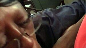 ebony babe sucks white cock deep before swallowing huge jizz load