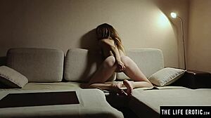 she muffles screams thru ballgag while dildoing her soaked pussy hard