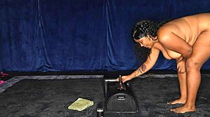 Thick Ebony's Juicy Shaved Pussy Overwhelmed By Sybian Ride Orgasm Machine!