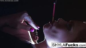 ever wonder how sexy shyla stylez smokes while teasing her big tits and pussy?