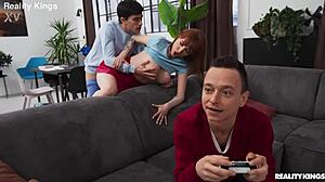 gamer girl bent over doggystyle with big tits bouncing wildly