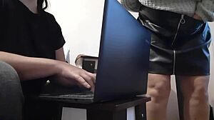 whoa, my hot brunette secretary orgasms in miniskirt at the office