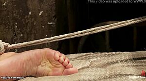 bound huge tits lesbian slave gags on vibrator while her ass gets whipped raw!