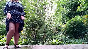 My Curvy Mature Mother-in-Law Pees Standing in Public Outdoors