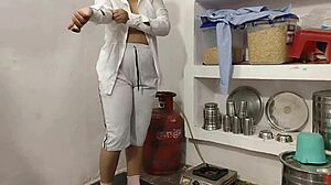 Quick kitchen fuck with girlfriend turns wild, she's bent over moaning loud!