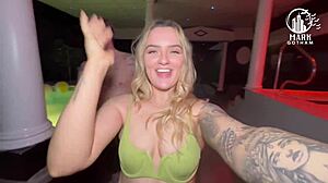 British Milf Redhead Sauna Group DP with Fake Tits Blowjob and Bareback Anal 4some