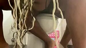 Remi bounces her fat ebony ass and big tits on monster bbc in toilet!