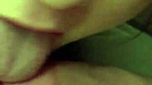 Girlfriend drops to knees for deep blowjob on my throbbing cock