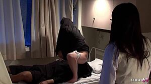 Oh man, that japanese teen nurse in halloween costume seduces patient for rough doggystyle at hospital work