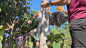 ever fucked a big ass babe like kourtney love bent over in the forest?? cum all over her tits!