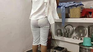 Quick kitchen fuck with girlfriend turns wild, she's bent over moaning loud!