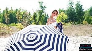 Ukrainian 18+ teen Eva Tali strips big naturals for Playboy outdoors!