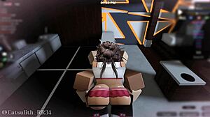 Cheerleader bends over cafe counter for late night creampie fuck